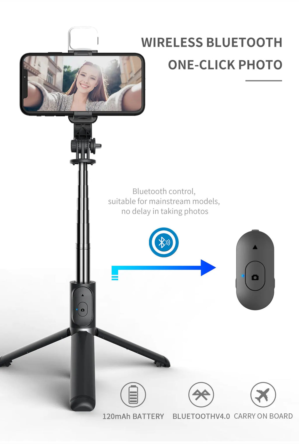 New LED Selfie Stick Foldable Wireless Bluetooth Selfie Stick Tripod with Remote shutter Fill Light Selfie Stck For Smart phone