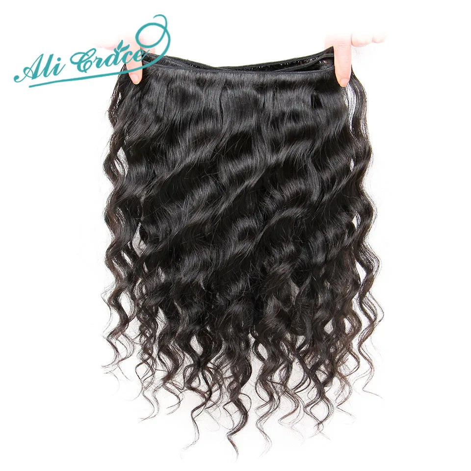 Ali Grace Hair Brazilian Loose Wave Bundles With Closure Transparent 100% Remy Hair 3 Bundles With 4x4 Lace Closure Middle/Free