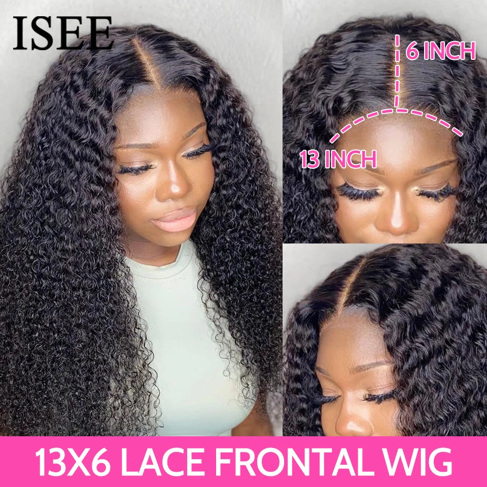 ISEE HAIR HD Transparent Water Wave Frontal Wig 13x4/13x6 Curly Lace Front Human Hair Wigs For Women Deep Wave Lace Frontal Wigs