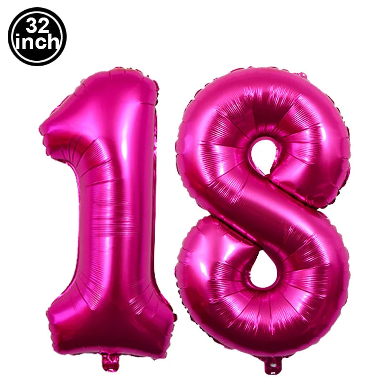 Number 18 Balloon 18 Digit Balloon Eighteen Figure Blue Green 18th Birthday Big Large Red Rose Golden Black Colorful 32inch Ball