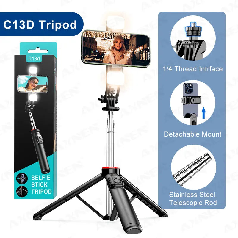 AXNEN Mobile Phone Tripod C12/C13 Tipods for Cellphone Gopro Action Camera, 1325mm Stand with Wireless Bluetooth Remote for Live