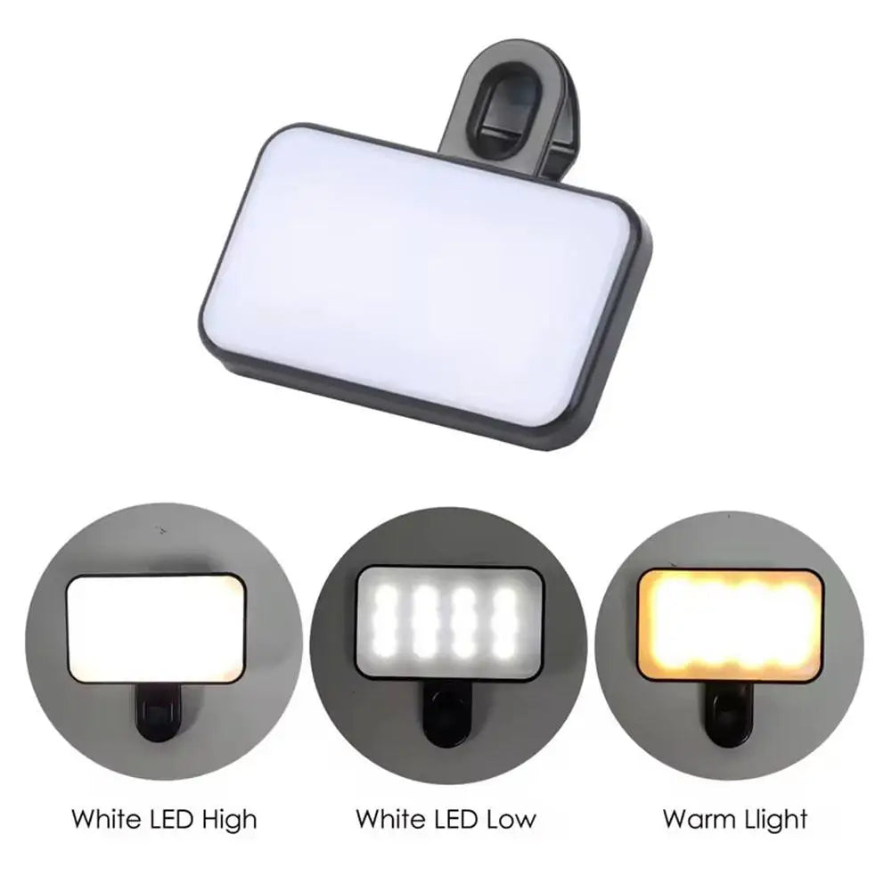 New Portable Mini Selfie Fill Light 3 Modes Adjustable Brightness Rechargeable Clip On For Mobile Phone Laptop Live Video Light