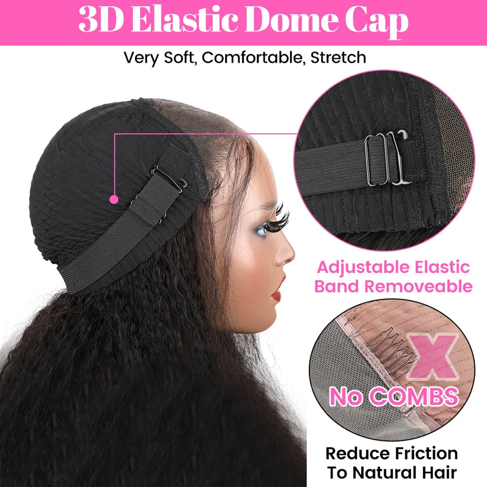 ISEE Hair Wear Go Glueless Wig Kinky Straight Human Hair Wigs 6X4 HD Lace Front Wig Pre Cut PrePlucked Closure Wigs For Women