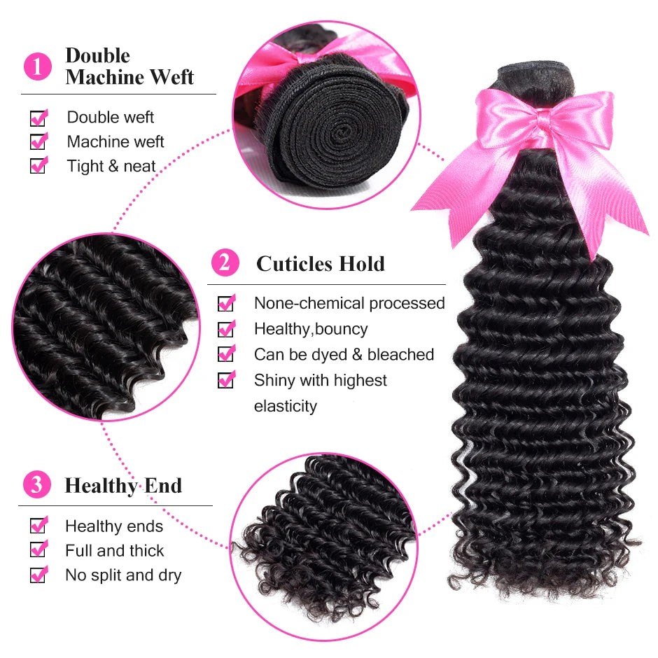 ISEE HAIR Mongolian Deep Curly Hair Extensions Human Hair Bundles Nature Color 1/3/4 Bundles Hair Weave Deep Wave