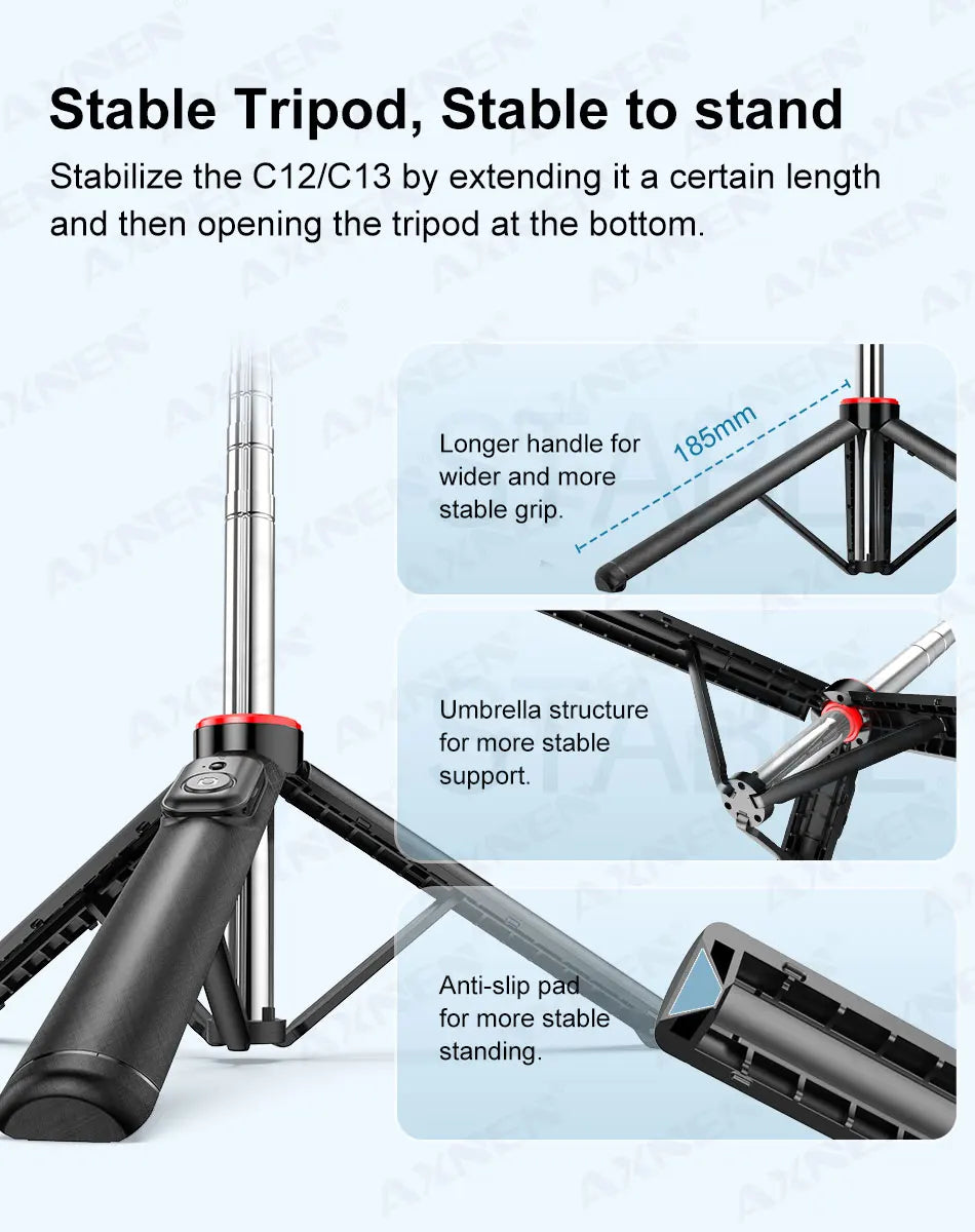AXNEN Mobile Phone Tripod C12/C13 Tipods for Cellphone Gopro Action Camera, 1325mm Stand with Wireless Bluetooth Remote for Live