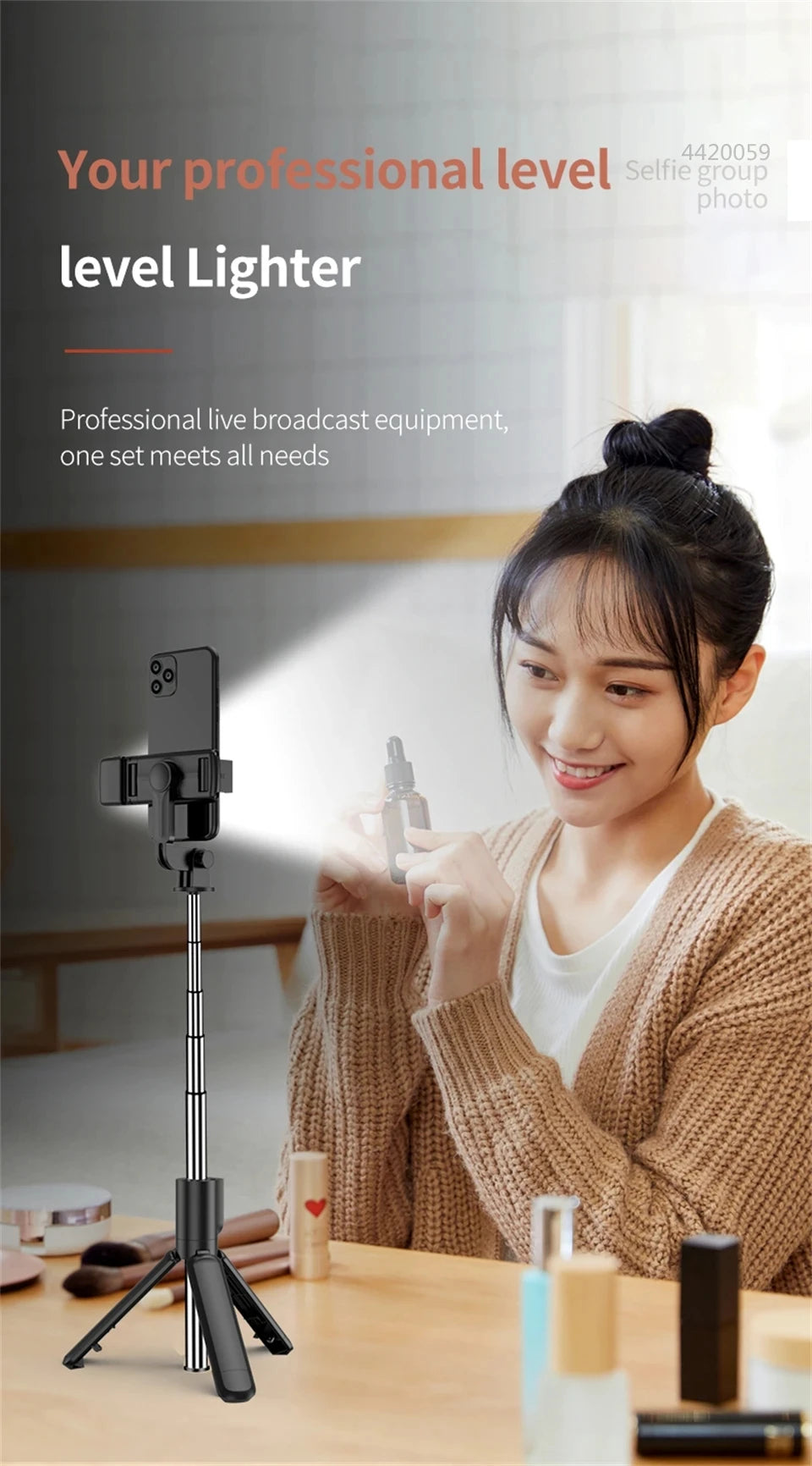 MEUYAG Wireless Selfie stick Tripod With Fill Light Bluetooth Shutter Remote Control Portable Foldable Monopod For Smart Phone