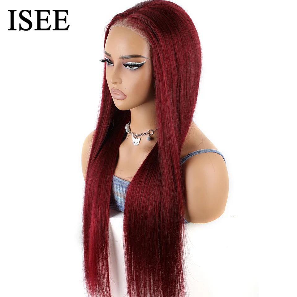 99J Burgundy Glueless Wig - Brazilian Straight Human Hair Lace Front Wig 24 Inch