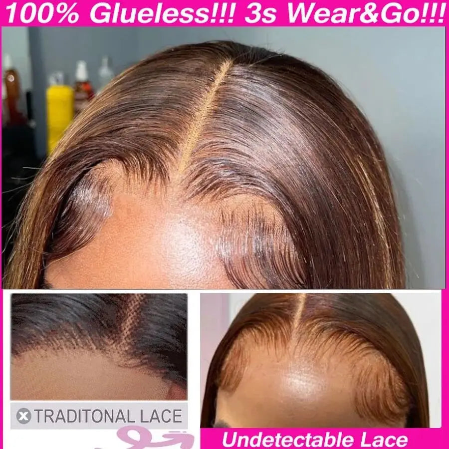 Wear Go Short Bob Wig Chocolate Brown Lace Front Wigs Bone Straight Bob Wig ISEE Hair Glueless PrePlucked Human Wigs Ready To Go