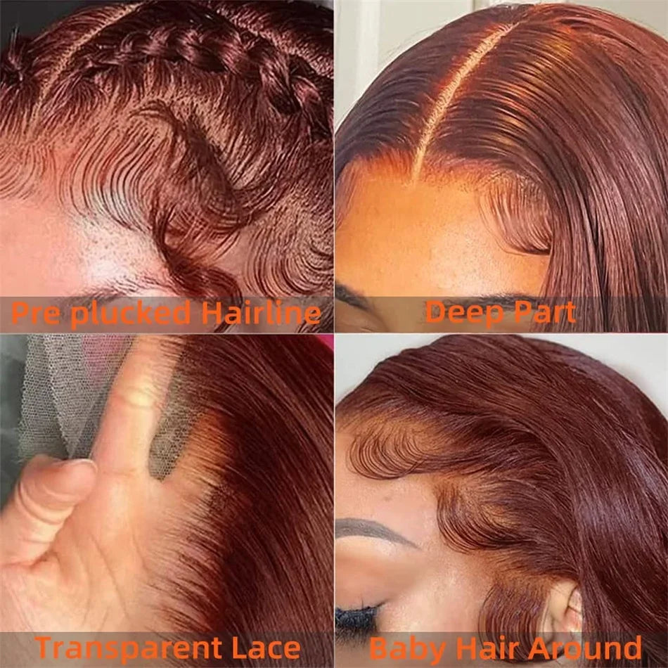 34 Inch Reddish Brown 13x4 Lace Front Human Hair Wigs Brazilian 180% Body Wave HD Lace Frontal Wig 100 Human Hair Wigs For Women