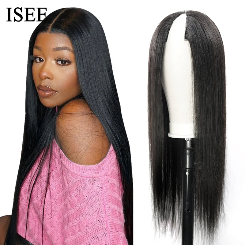 ISEE HAIR Wigs Brazilian Straight V Part Wig No Glue Hair Wig Straight Hair V Part Wig Human Hair Wigs For Women Human Hair