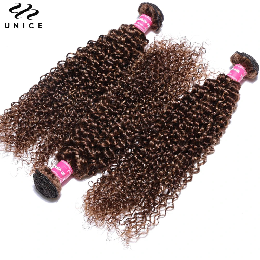 UNICE Hair TL412 Blonde Highlight Curly Hair Bundles 1/3/4 PCS Deal Pre Colored Human Hair Bundles Sew In Weaves Extentions