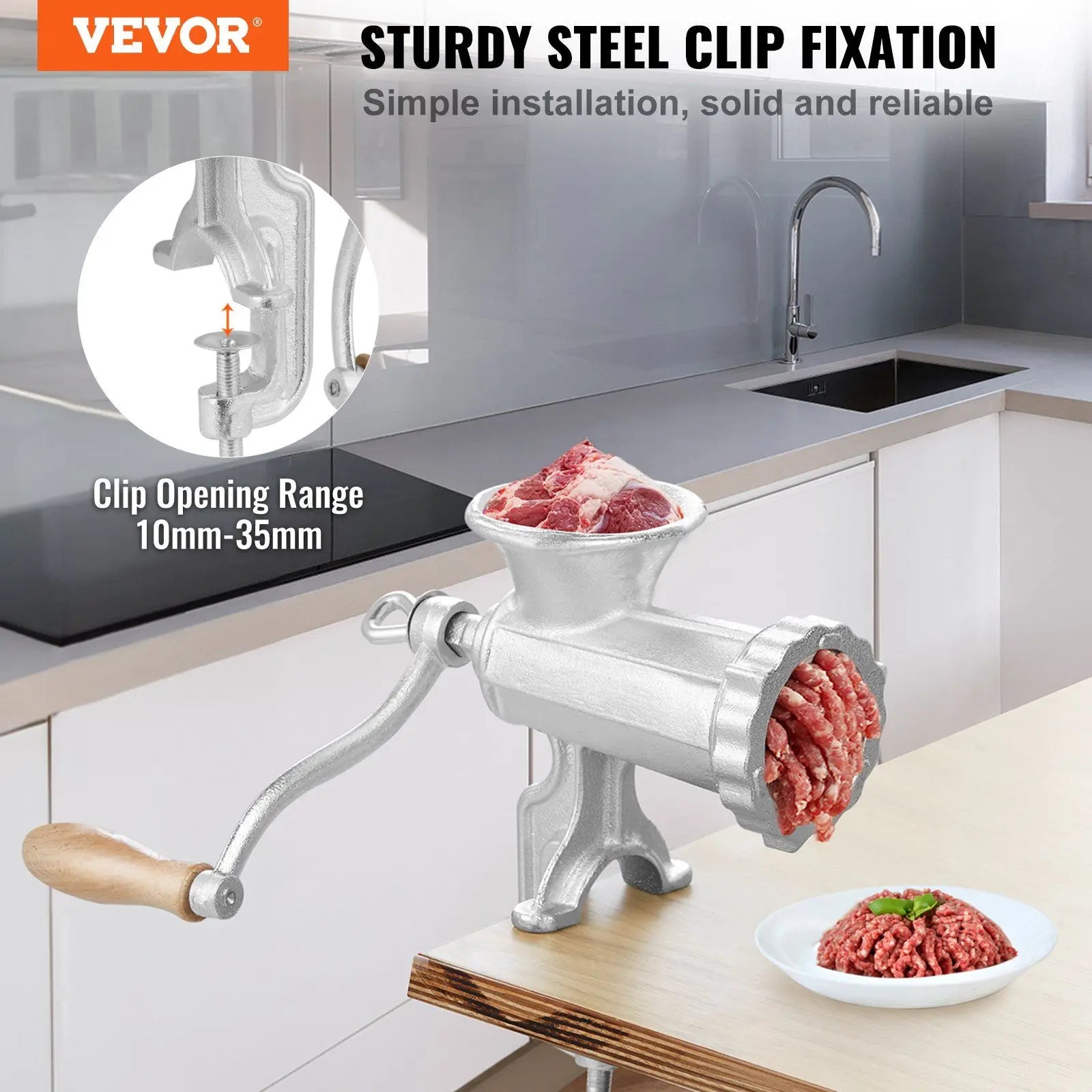 Heavy Duty Manual Meat Grinder Sausage Maker Cast Iron Hand Grinder Steel Table Clamp 1 Cutting Blade 2 Cutting Plates 3 Sausage