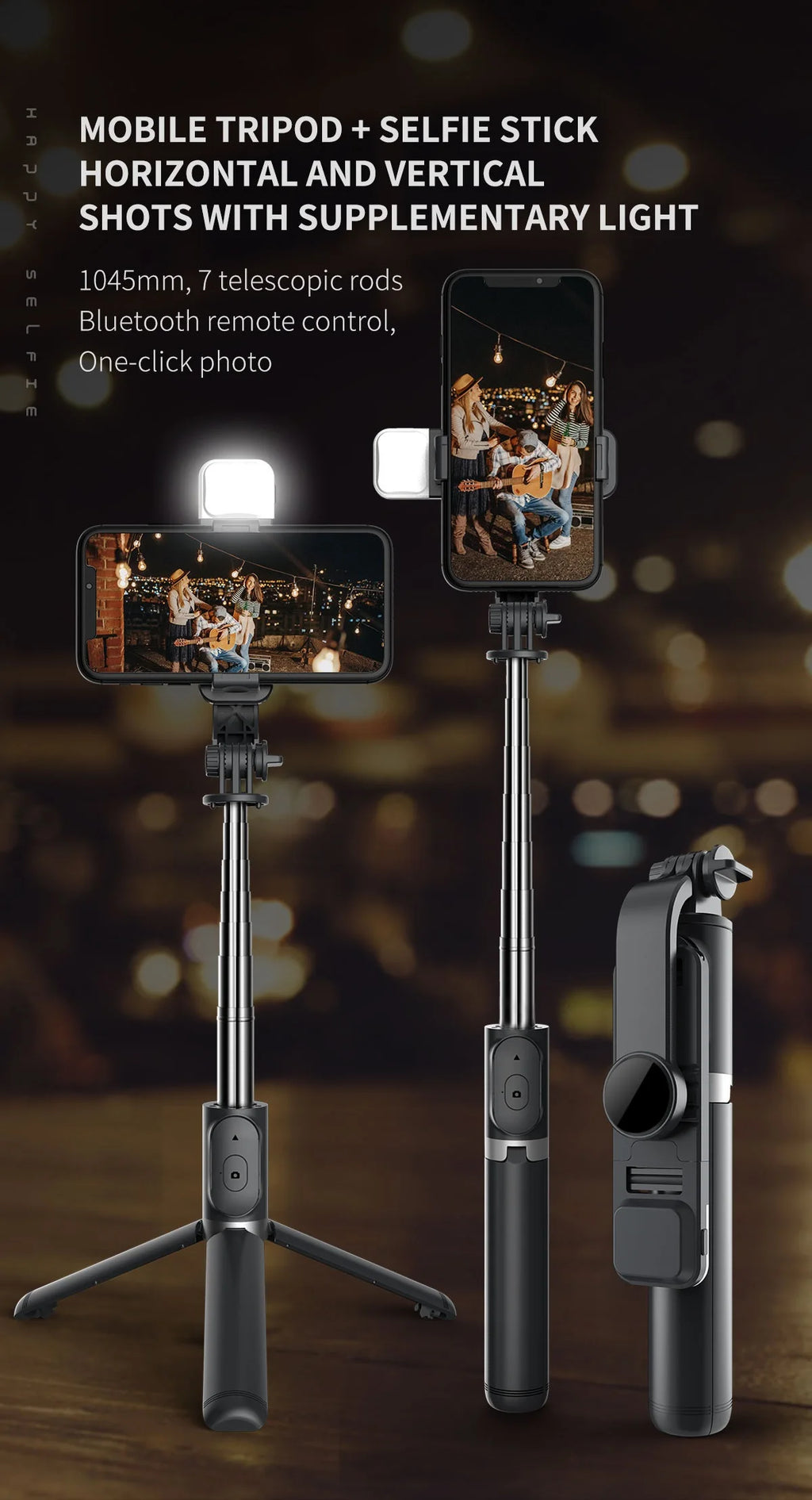 New LED Selfie Stick Foldable Wireless Bluetooth Selfie Stick Tripod with Remote shutter Fill Light Selfie Stck For Smart phone