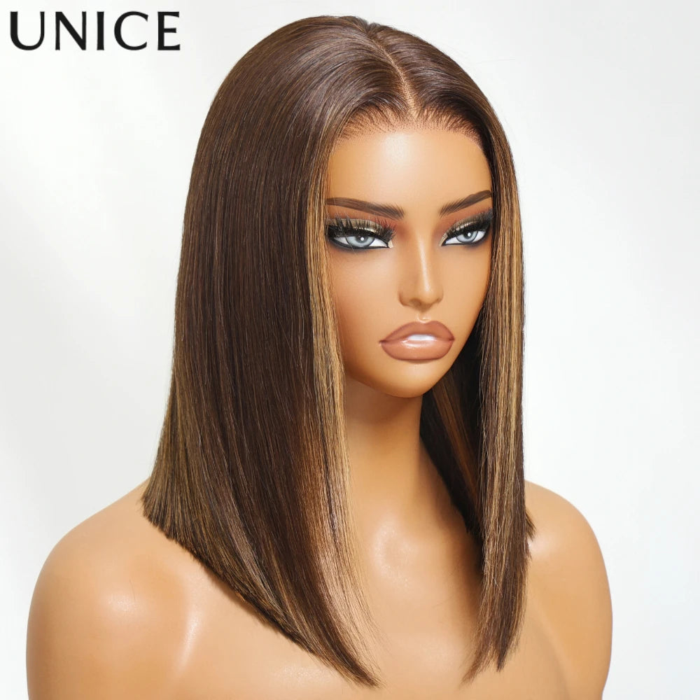 UNice Hair Pre Colored Bob Wig 7x5 Pre Cut Pre Bleached Glueless Wig Human Hair 150% Density