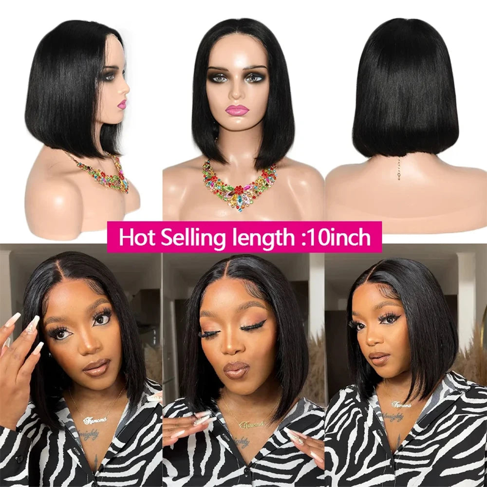 Premium Glueless Human Hair Wig 4x4 HD Lace Bob 12 Inch - Brazilian Straight Remy Hair