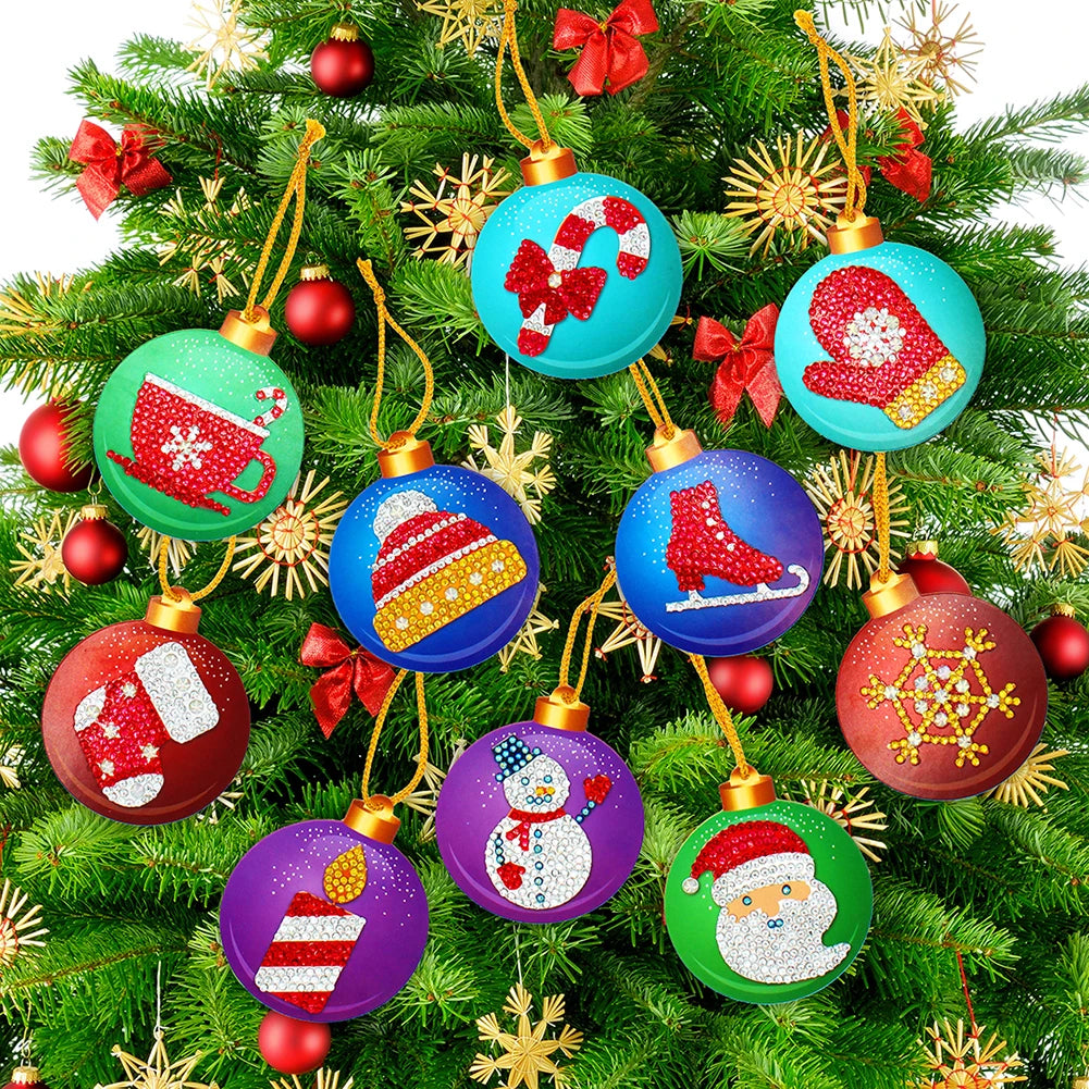 10pcs Christmas Diamond Key Chain Kits Exquisite 5D DIY Single Sided Diamond Art Keychain Colourful for Christmas Decor