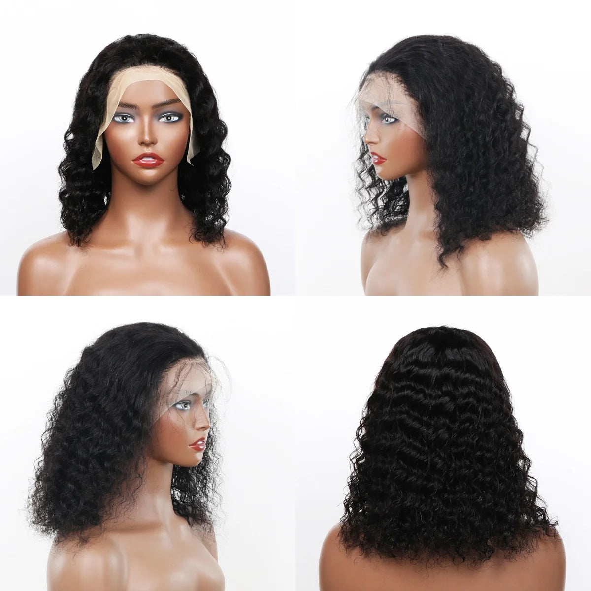 Deep Wave Short Bob Wig 13x4 Lace Front - 180% Density Brazilian Virgin Human Hair