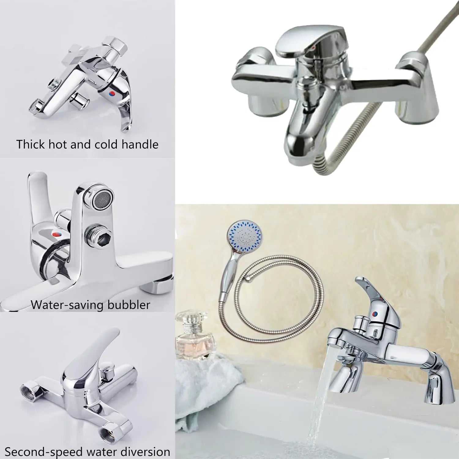 DayPlus Shower Mixer Taps for Bathroom Bath Luxury Chrome Solid Brass Sink Filler Shower Mixer Taps with HandHeld Shower Handset