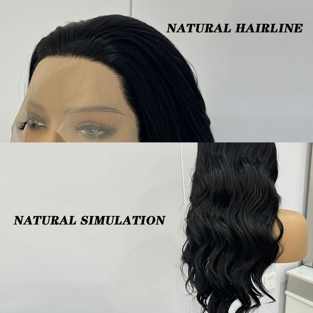 Black Wig Synthetic Lace Front Wigs For Women Long Hair Body Wavy Heat Resistant Fiber Front Lace Glueless Wig Daily Use Cosplay
