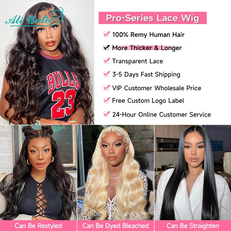 Ali Grace Pro-Series 13x6 Lace Front Wig Brazilian Body Wave Human Hair Wigs Pre-Plucked With Baby Hair 13x4 Lace Frontal Wigs