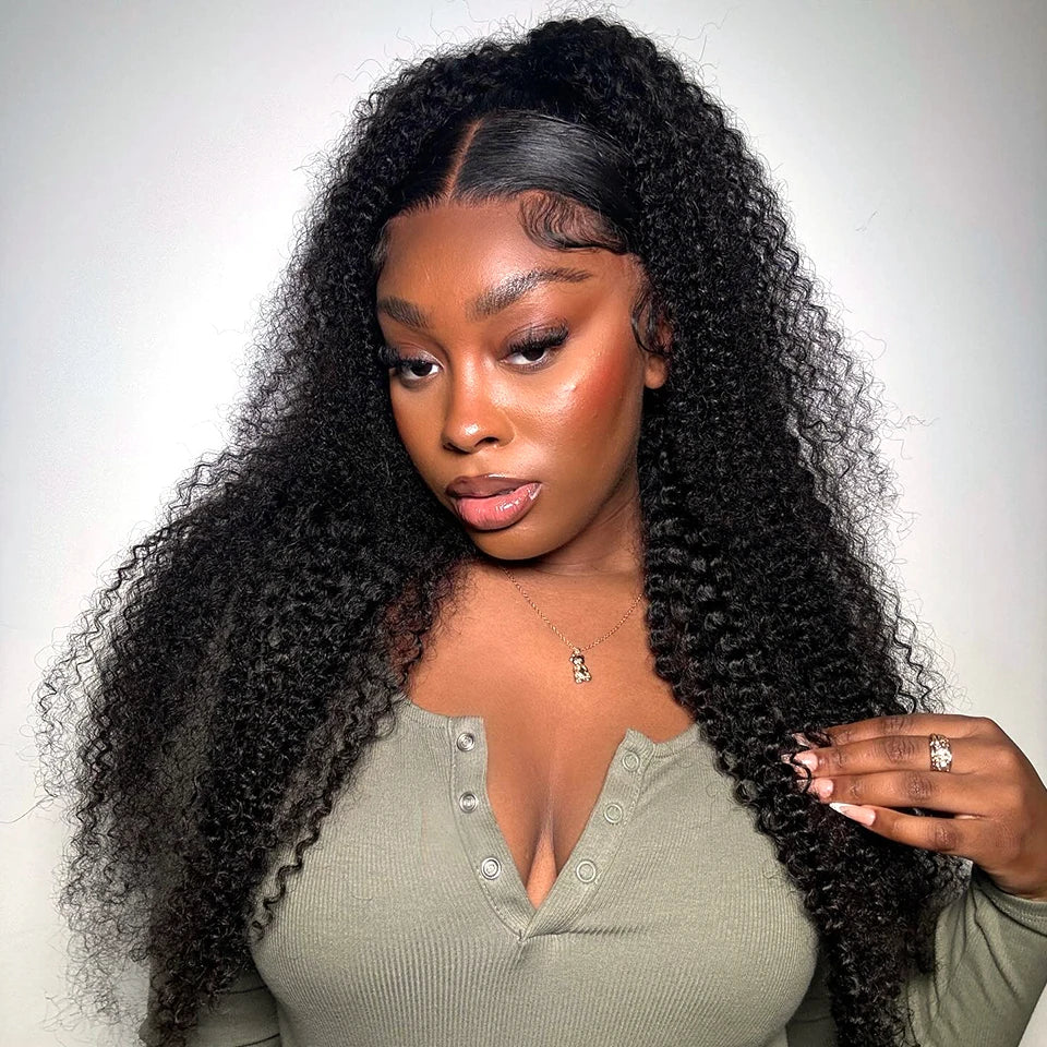 7x5 Afro Kinky Wigs Wear And Go Glueless wigs Pre Bleached Kinky Curly Lace Front Wig Glueless Wigs 100% Human Hair