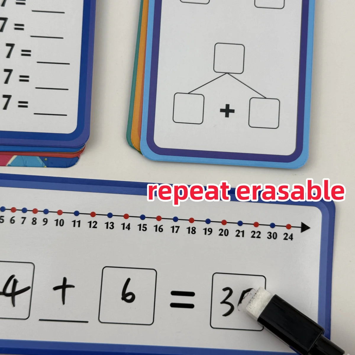 1Set(15pcs) Math Addition Subtraction Multiplication Division Fraction Erasable Reusable Number Learning Cards Teaching Tools