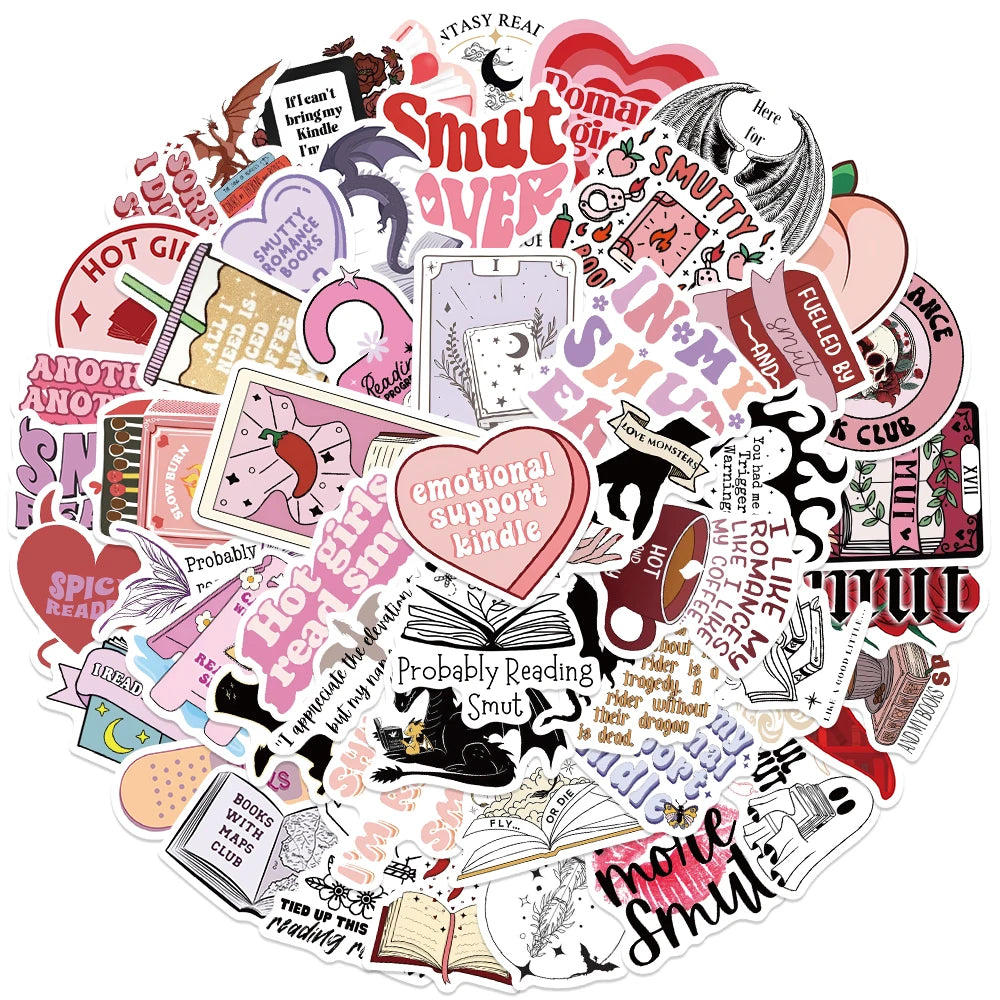 50PCS Smutty Dark Romance Bookish Spice Reader Girl Cartoon Booktok Sticker Aesthetic Car Kindle Ipad Phone Laptop Diary Sticker