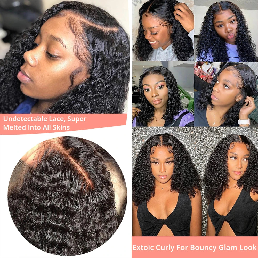 250 Density Water Curly Short Bob Wig Glueless Human Hair Brazilian Deep Wave 13x4 13x6 HD Lace Frontal Human Hair Wig For Women