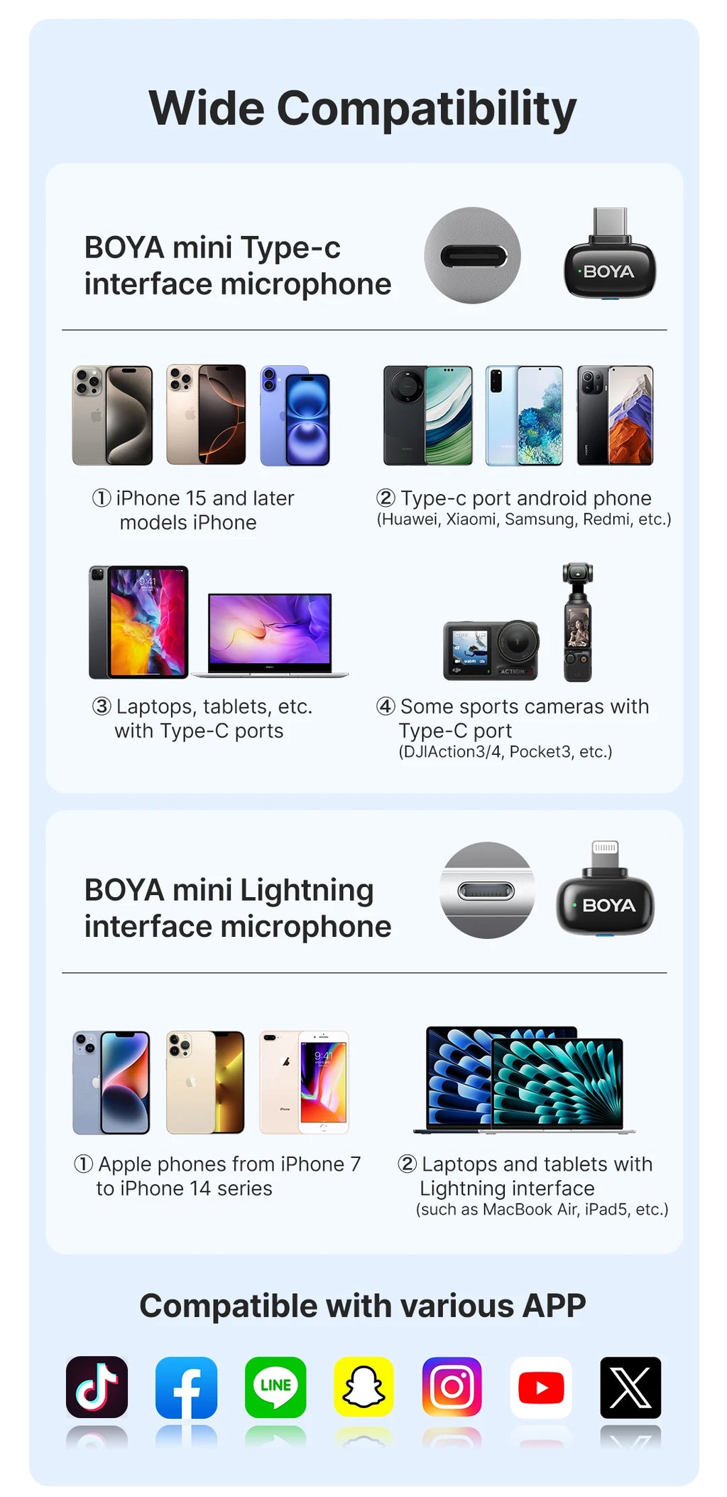 BOYA BOYA Mini Wireless Lavalier Microphone for iPhone 15/16 Android Phone USB-C Devices for Live Streaming Video Recording Vlog