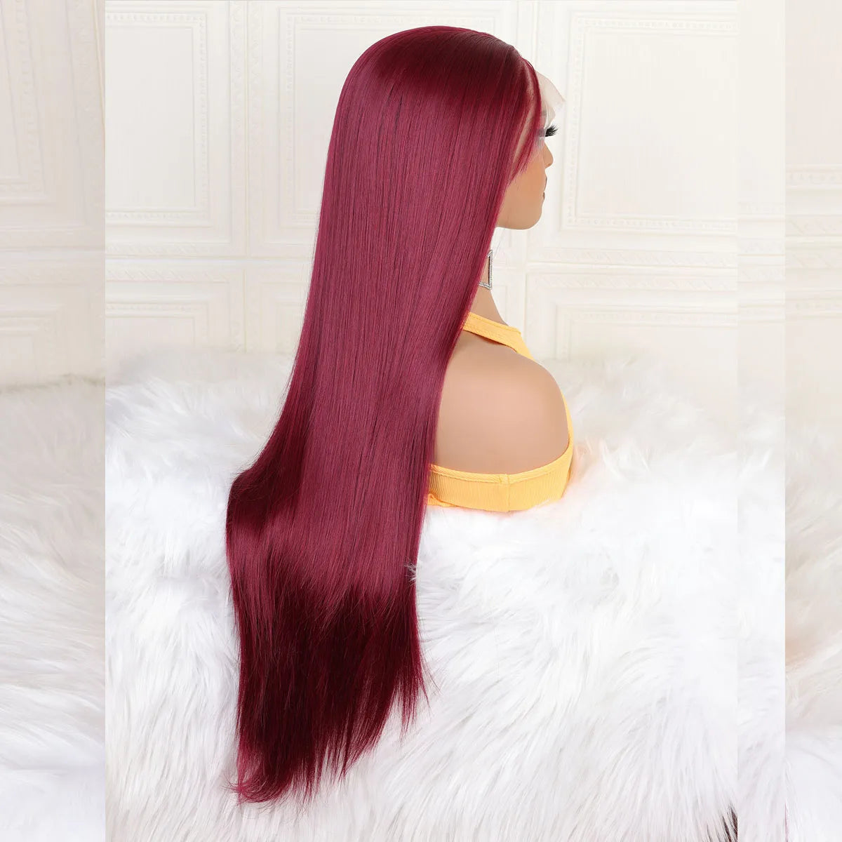 Premium Burgundy Lace Front Wig 26 Inch - 99J Wine Red Straight Synthetic Wig with Baby Hair | Glueless Pre-Plucked 180% Density