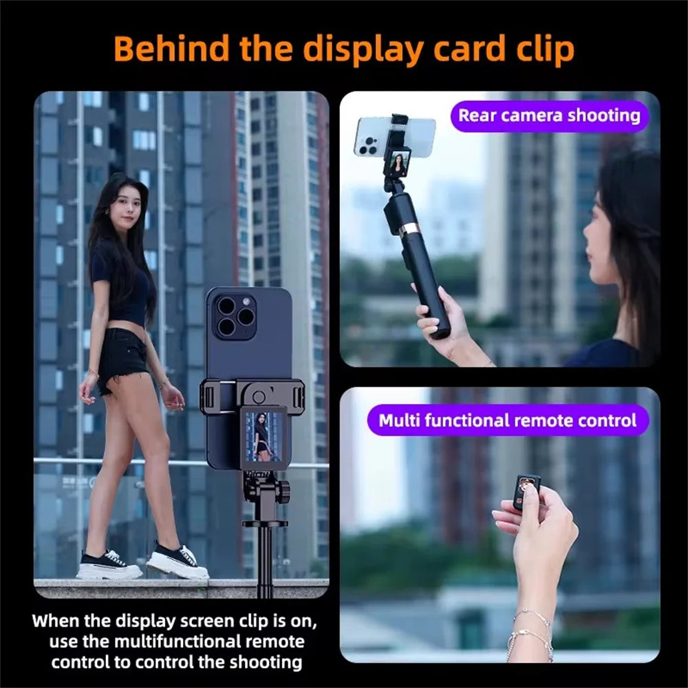 2025 New 5 in 1 Projection Rear Camera Selfie Stick with Selfie Monitor Screen Brush TikTok Bluetooth Remote Control Scrolling