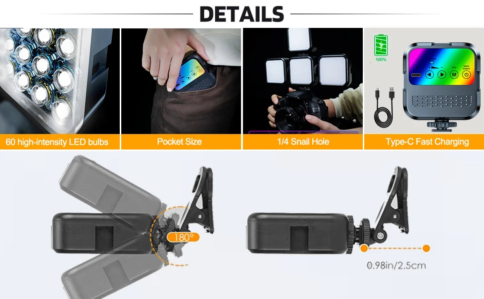 Portable LED Selfie Fill Light for iPhone Samsung iPad Cell Phone Laptop Clip Ring Flash Fill Lamp Photo Video Photography Lamp