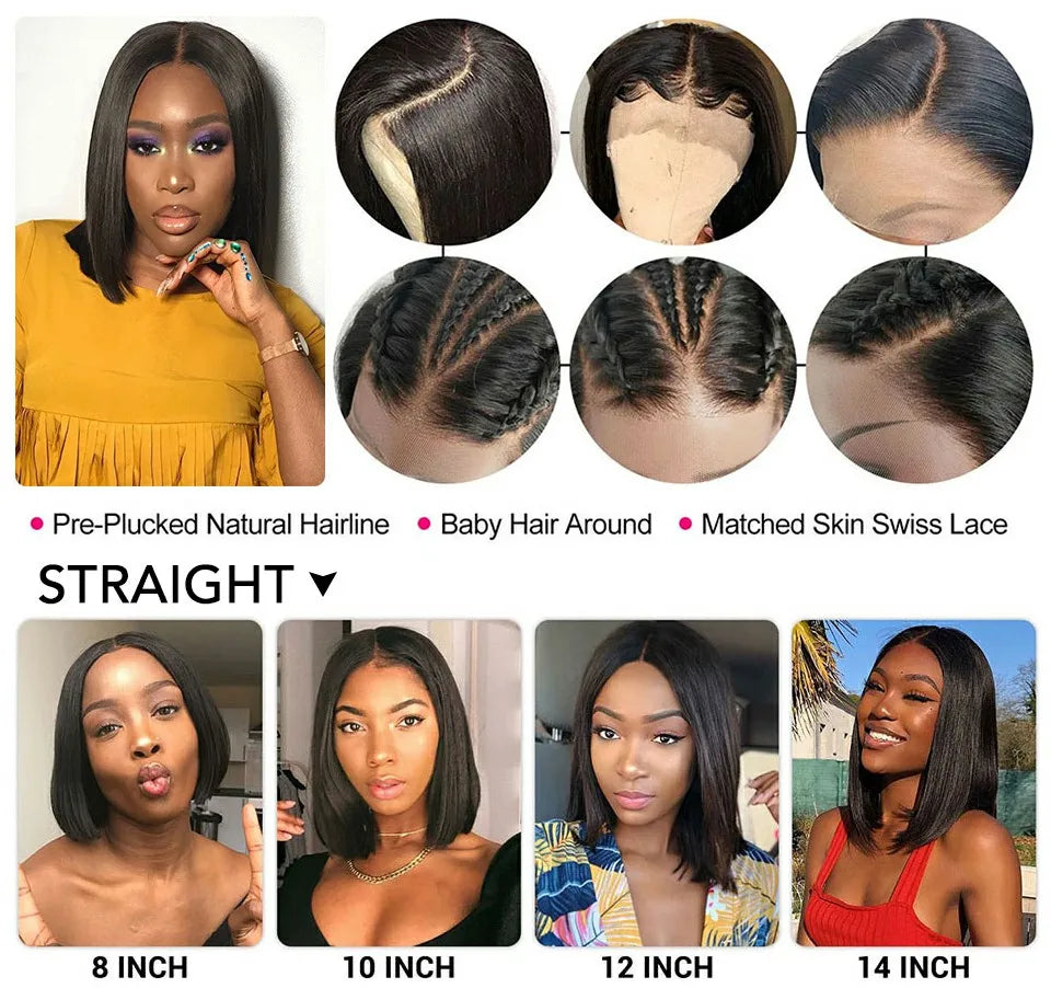 Ali Grace Hair Straight Short Bob Wig 4x4 Lace Closure Wig Brazilian Transparent Lace Remy Human Hair Wigs for Women Pre Plucked