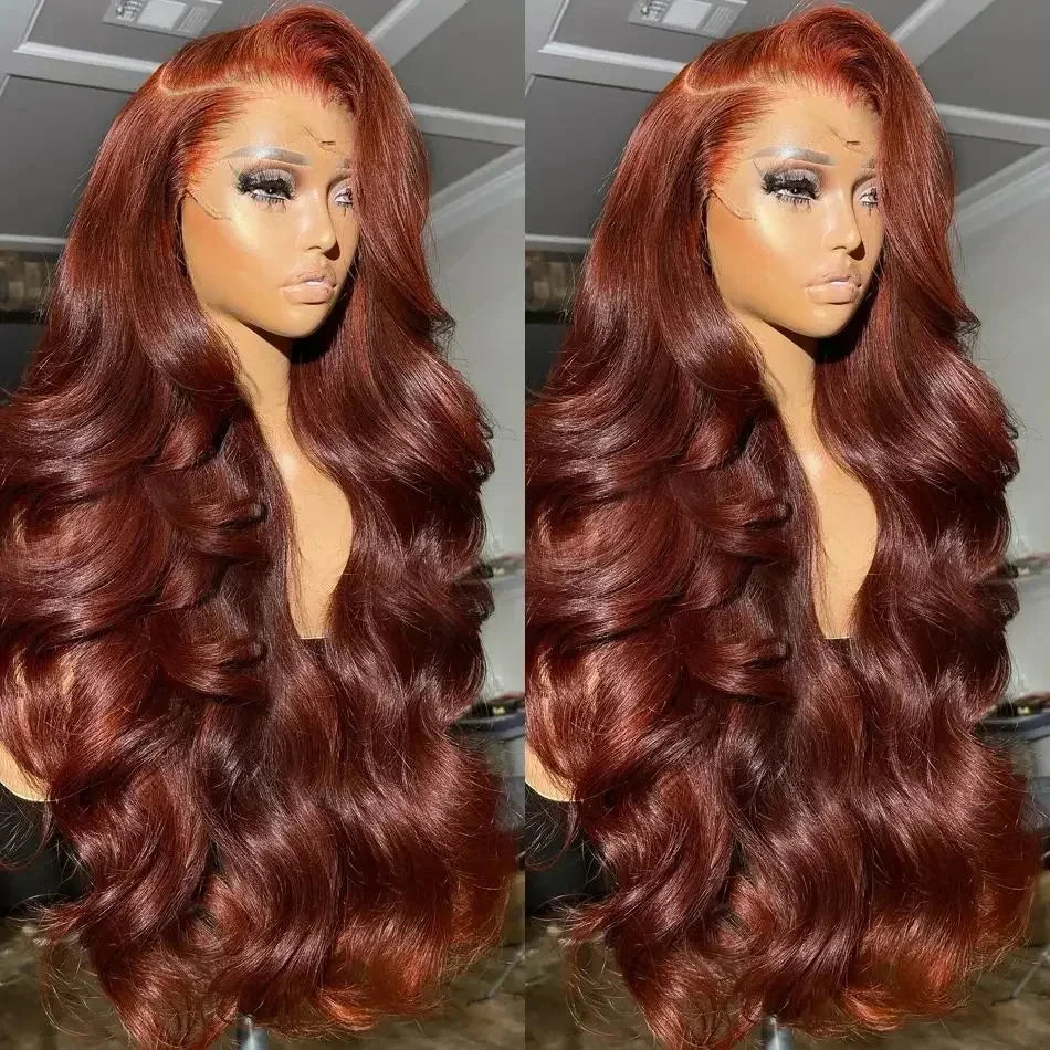 13x4 Auburn Brown Colored Human Hair Lace Front Wigs Wavy HD Lace Frontal Wigs Body Wave Reddish Brown Fall Color Human Hair Wig