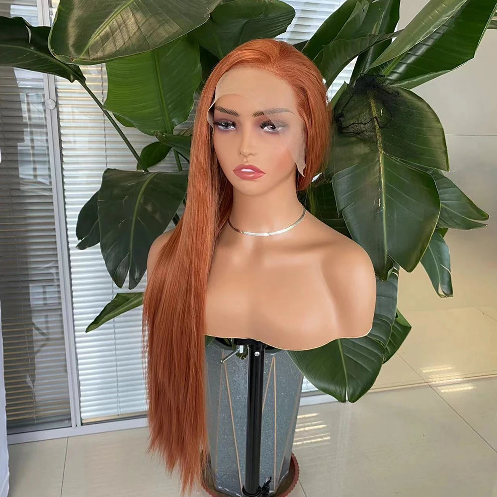 Ginger Auburn Lace Front Wig - Long Straight Synthetic Hair Wig for Women | Natural Hairline Daily Wear