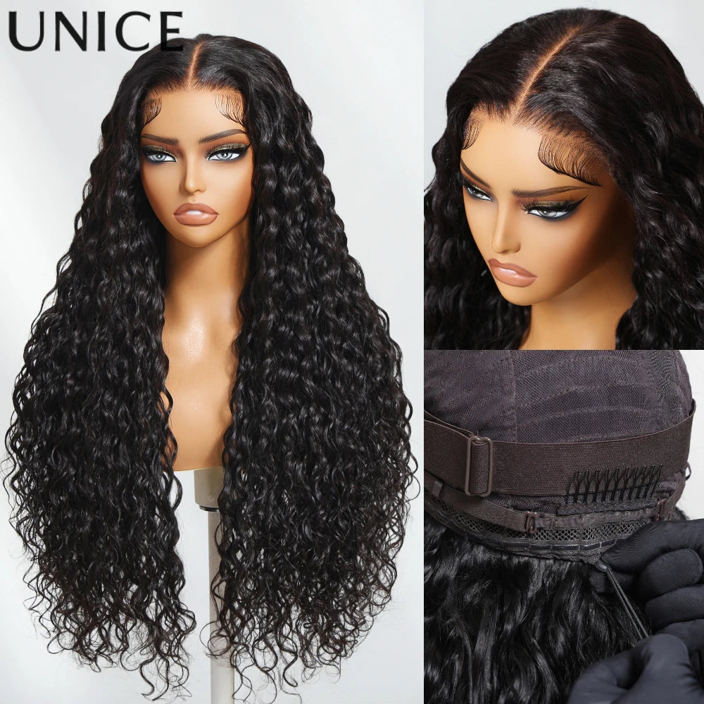 UNice 7X5 Lace Closure Water Wave Wig Pre Cut Pre Bleached Glueless Wig Human Hair Ready To Wear 150% Density
