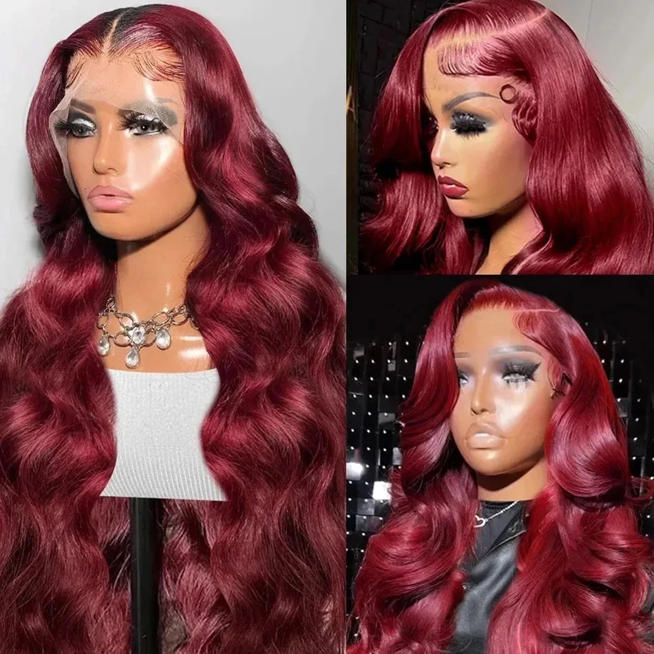 Premium 99J Red Burgundy Colored HD Lace Front Wig Human Hair Wigs Body Wave Human Hair Wigs Transparent Lace Frontal Wigs