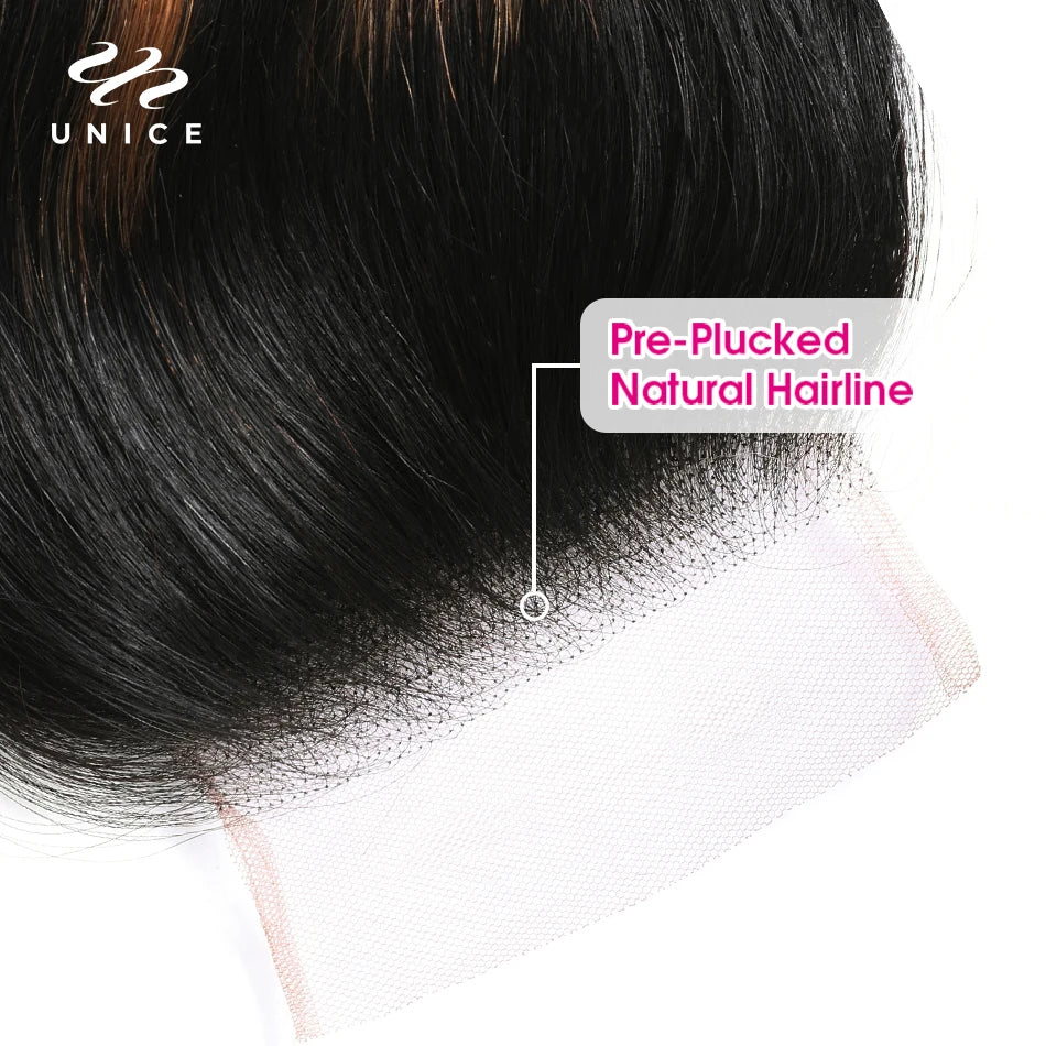 UNICE Brown Balayage Straight Human Hair Bundles with Closure 2/3/4 PCS Hair Bundles With 4x4 Lace Closure Make 250% Denstiy Wig