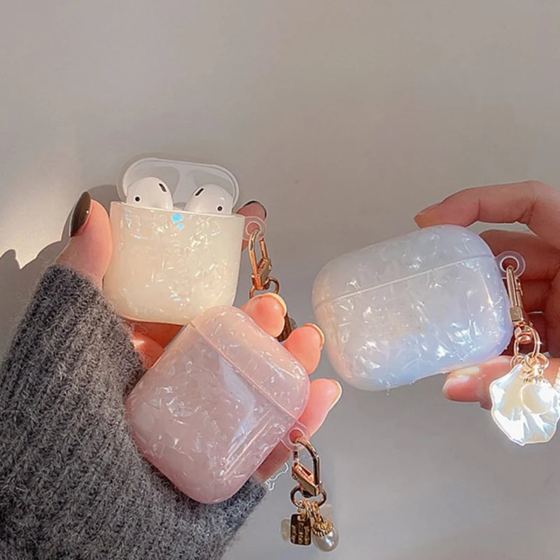 Dreamy Pearl Shell Soft Case with Keychain Pendant For Apple AirPods 4 3 Pro 2 1 Wireless Earphone Accessories Headset Box Cover