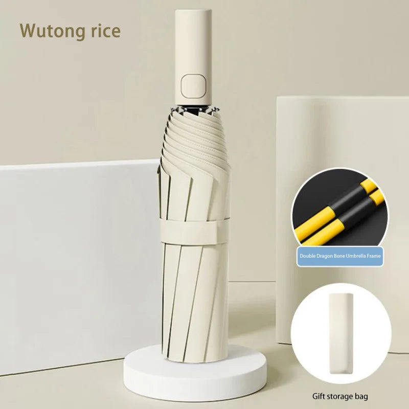 Automatic Umbrella 24 Bone Solid Color Automatic Umbrella Light Collapsible Large Size Outdoor Sunshade Uv Protection New