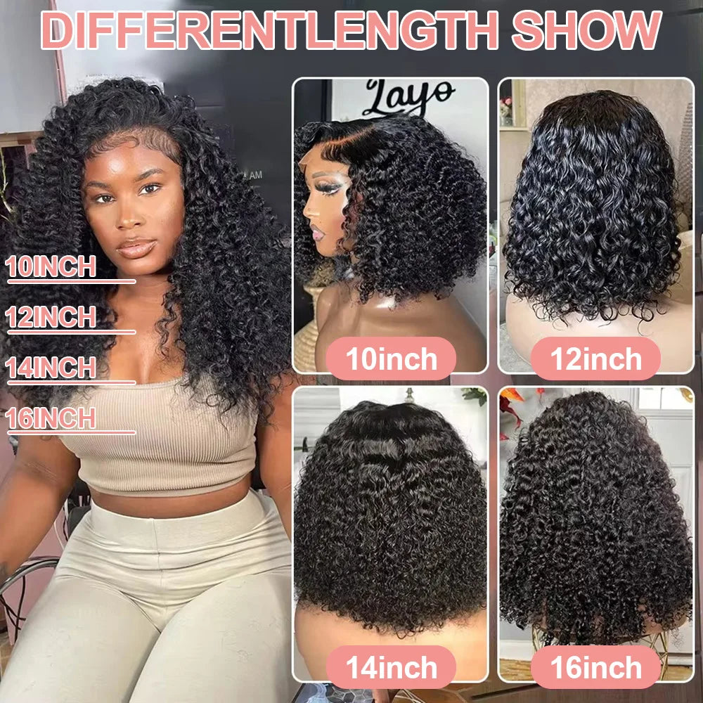 250 Density Water Curly Short Bob Wig Glueless Human Hair Brazilian Deep Wave 13x4 13x6 HD Lace Frontal Human Hair Wig For Women