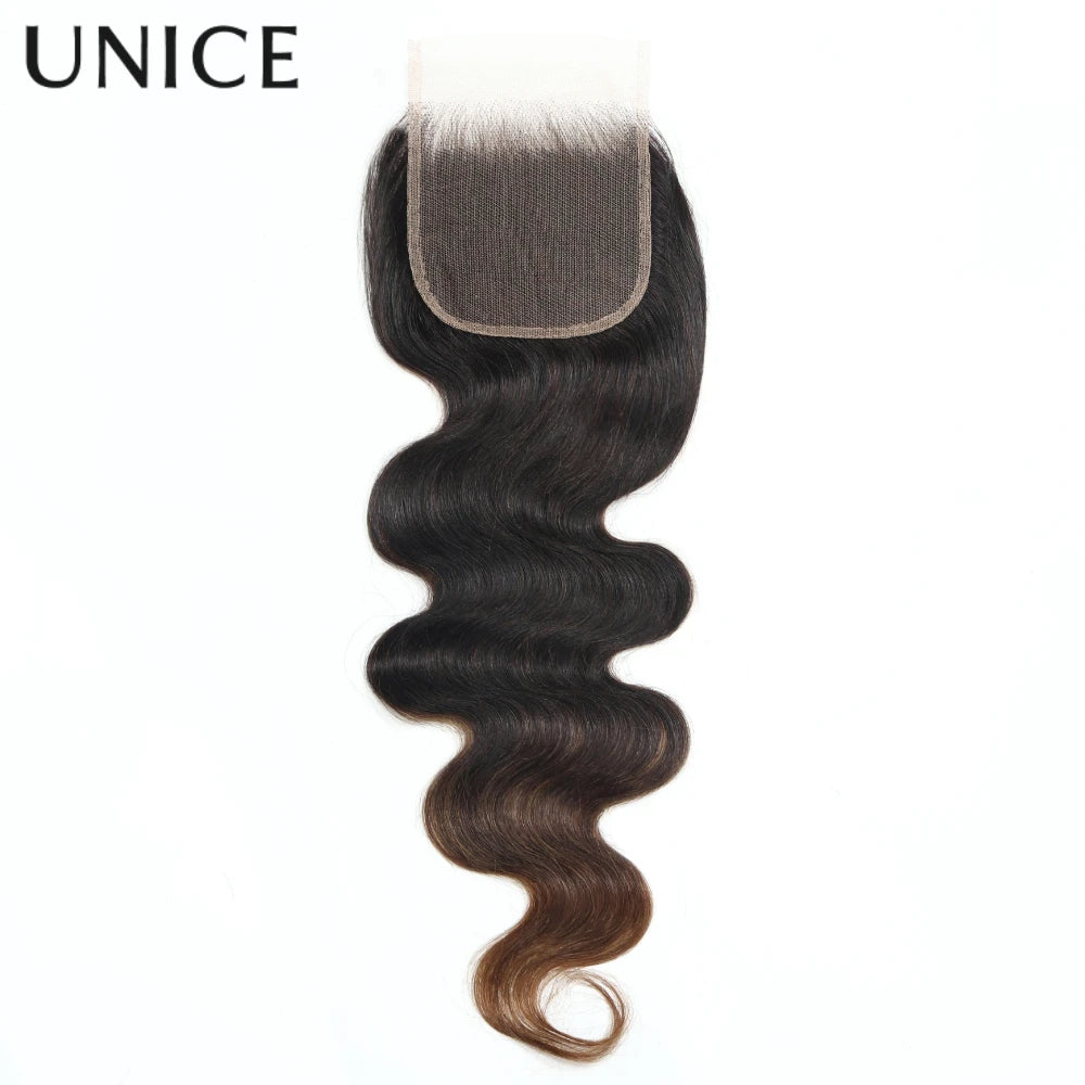 UNICE Hair Chestnut Brown Body Wave Human Hair Bundles With Closure 2/3/4 PCS Hair Bundles With 4x4 Lace Closure