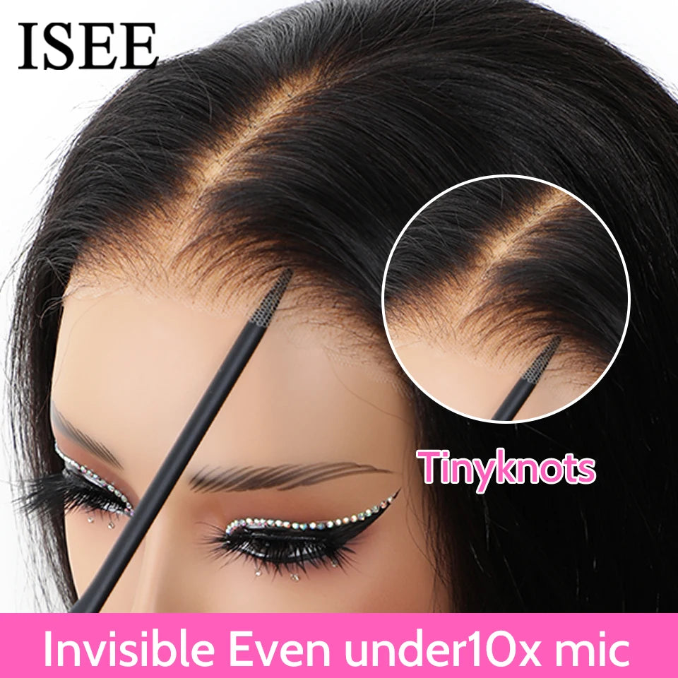 ISEE Hair Pre Bleached Knots Wear And Go Short Bob Hair Wig Human Hair Transparent Glueless Straight Lace Front Wig PrePlucked