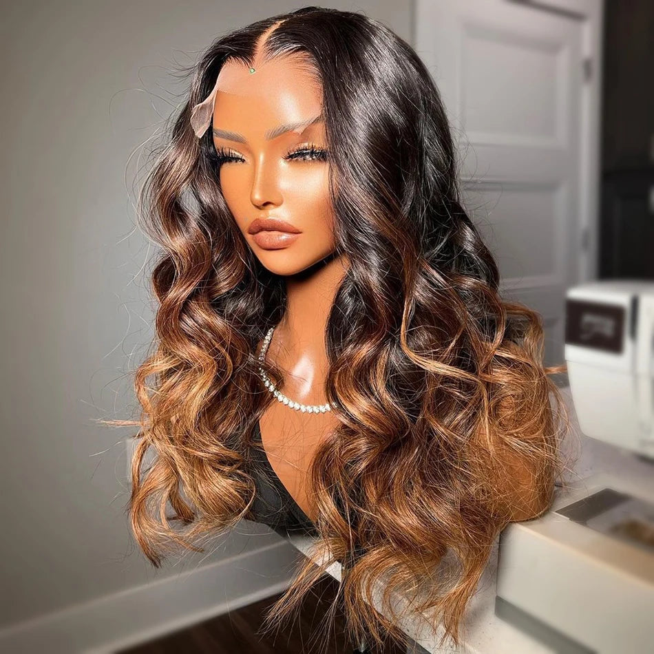 Clearance Sale Cheap Wig Ombre 30 Brown Colored Body Wave Lace Wig Human Hair T Part Lace Wig Human Hair for Women Big Discount