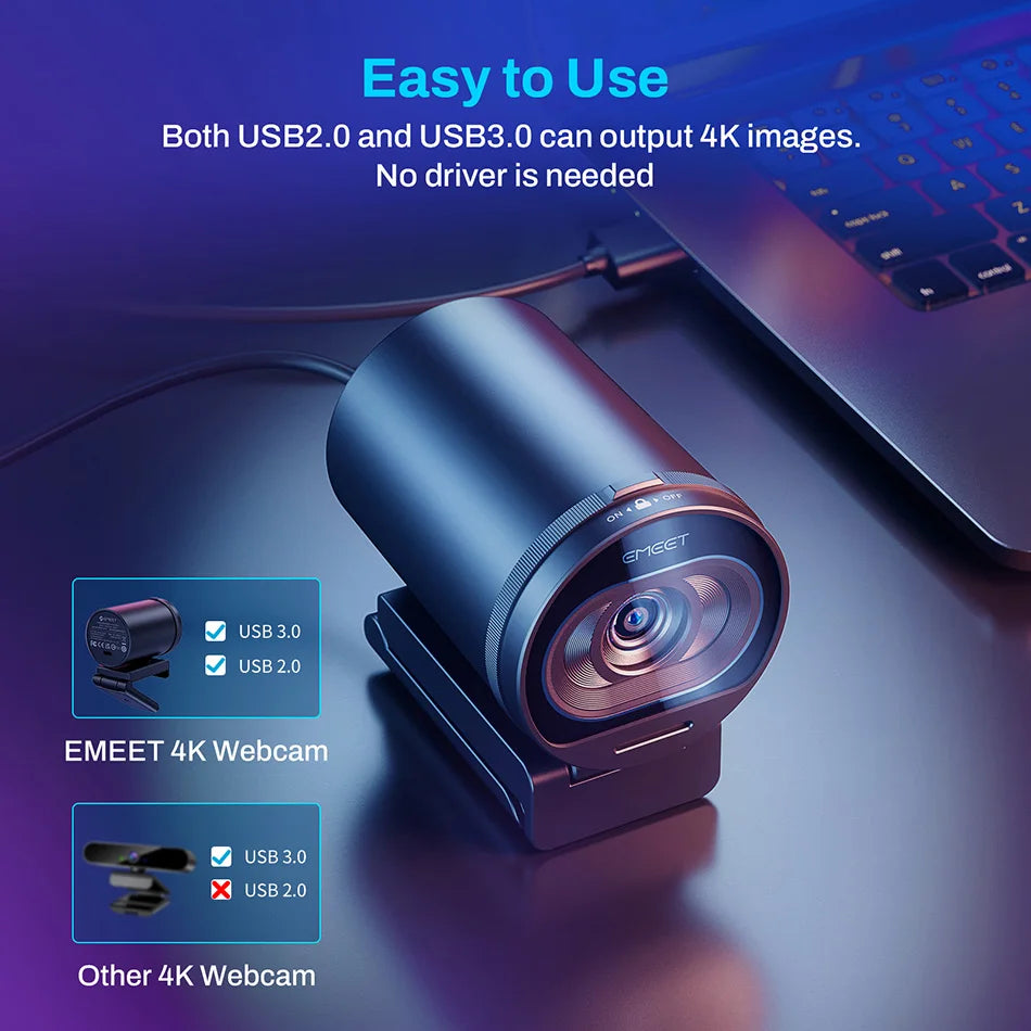 Webcam 4K HD USB Web Camera 1080P 60FPS Fast Autofocus Streaming Camera EMEET S600 With Mics for Video Calling/Zoom/Skype/Teams