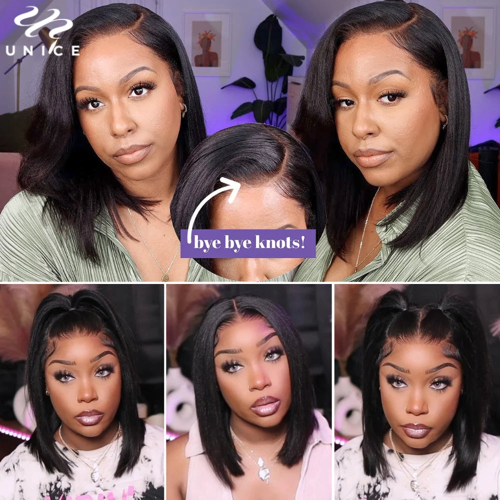 UNice Hair Yaki Straight Bob Wig Pre Everything 7x5 13x4 Lace Front Wig Human Hair Pre Bleached Pre Cut Wear Go Glueless Wigs