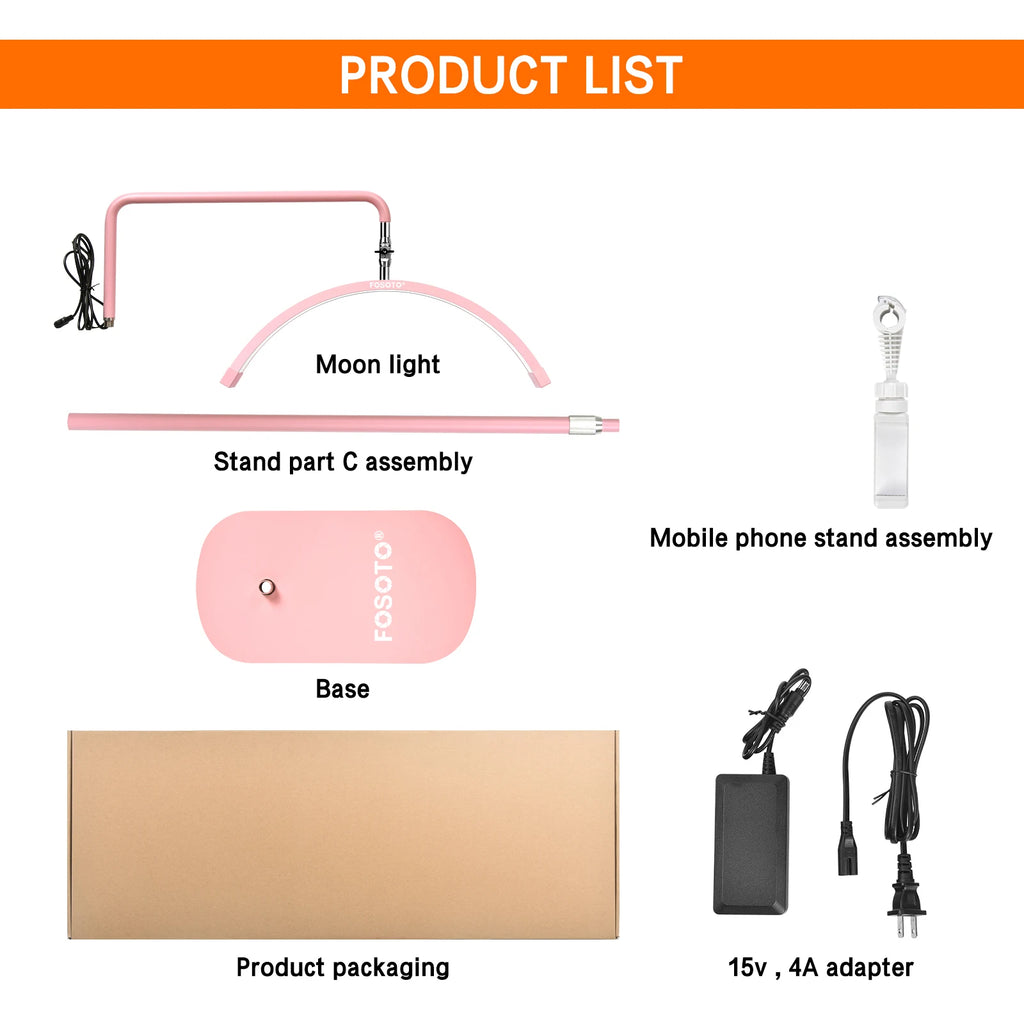 Fosoto Multifunctional Half Moon Lamp Video Ring Lash Light For Beauty Facials Salon Tatoo Live Stream Photography Photo TikTok