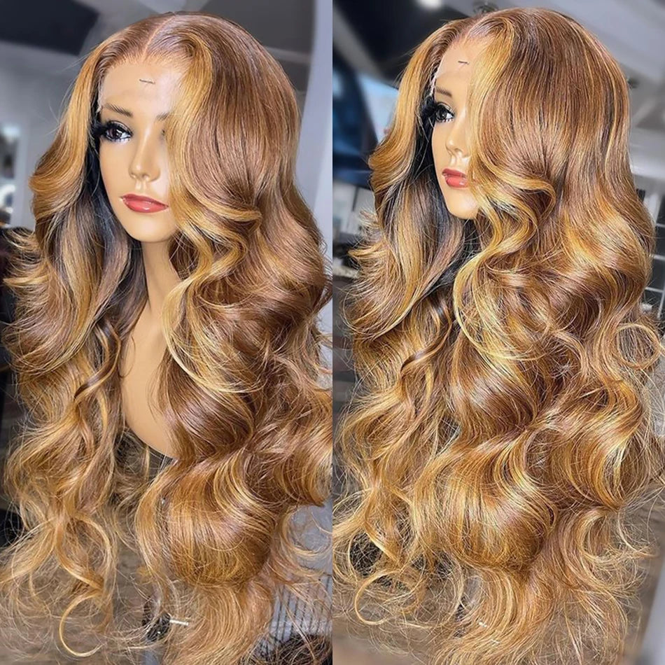 13x6 Highlight Lace Frontal Wig Human Hair Body Wave Ombre Colored Honey Blonde Lace Front Human Hair Wigs For Women Pre Plucked