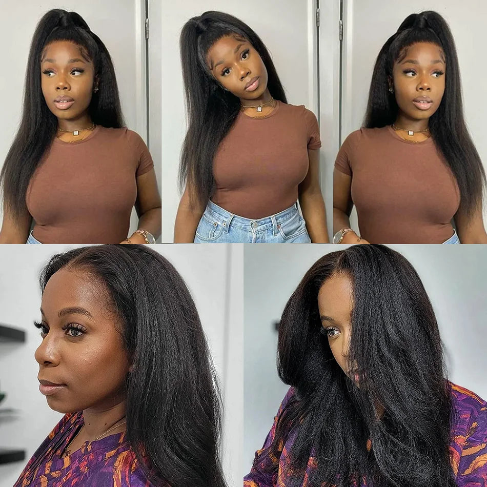 Brazilian Kinky Straight Lace Front Wig 13x4 HD Transparent Lace Human Hair Wig Pre-Plucked Natural Hairline