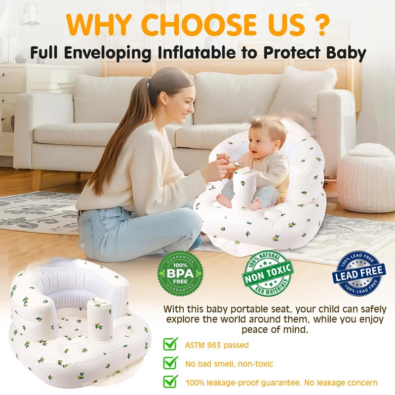 Inflatable Baby Seat for Babies 3-36 Months,Built in Air Pump Children Baby Sofa,Bumbo Seat for Learning to Sit,Feeding,Camping